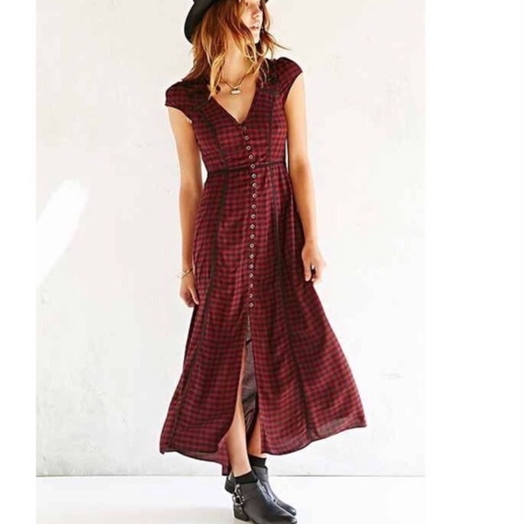 Urban Outfitters Dresses & Skirts - Urban Outfitters Ecoté Red Plaid Button Down Maxi Dress